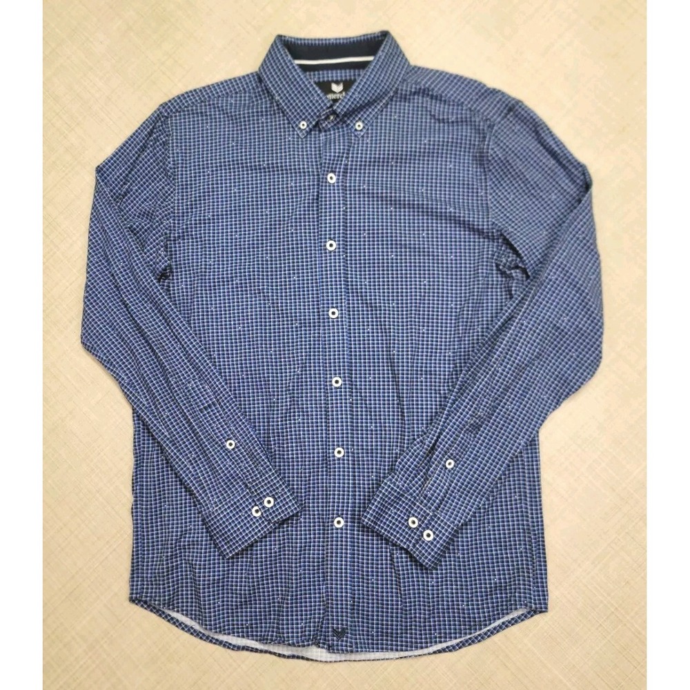 Buttercloth Mens Button Up Stretch Dress Shirt Blue Black Large‎ Regular Fit